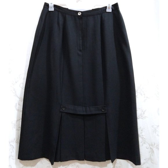 SOLDVintage 70s Back Box Pleated Tab Skirt 32 Dark Academia Gothic Classic Black - Picture 1 of 5